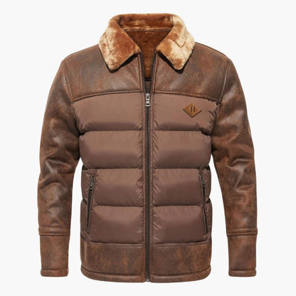 Warm Padded Men's Coat with Faux Fur Trim