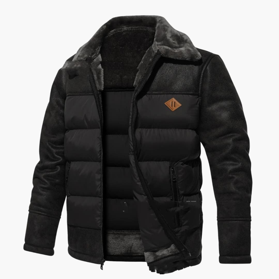 Warm Padded Men's Coat with Faux Fur Trim