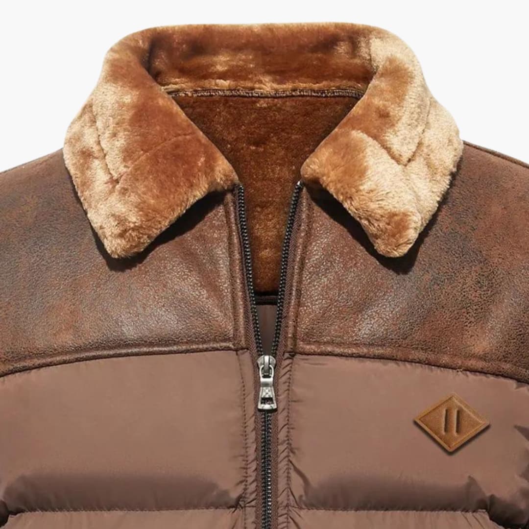 Warm Padded Men's Coat with Faux Fur Trim