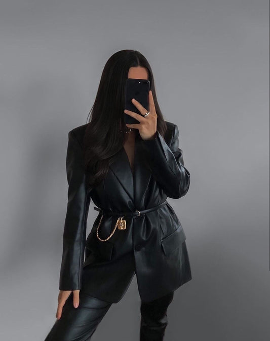 Women's Belt Long Blazer | Fitted & With Buttons