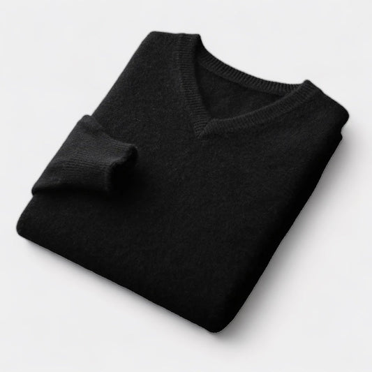 William Men’s Merino Wool V-Neck Jumper – Classic Luxury Knitwear for Autumn/Winter Black