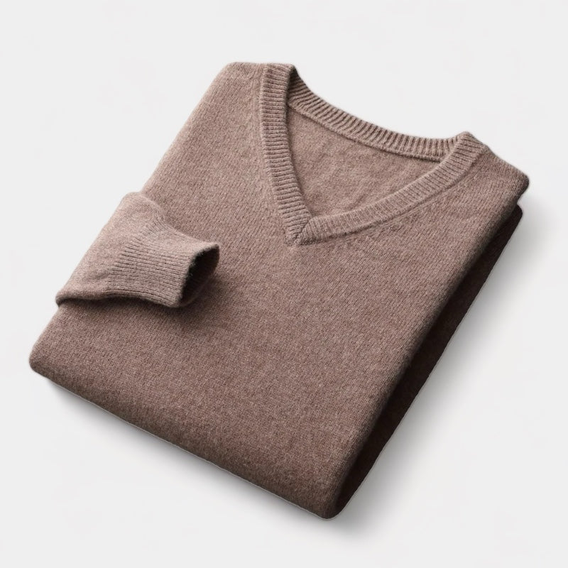 William Men’s Merino Wool V-Neck Jumper – Classic Luxury Knitwear for Autumn/Winter Deep Camel