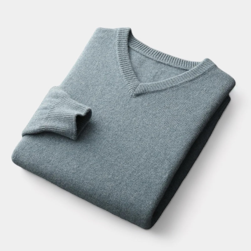 William Men’s Merino Wool V-Neck Jumper – Classic Luxury Knitwear for Autumn/Winter Gray