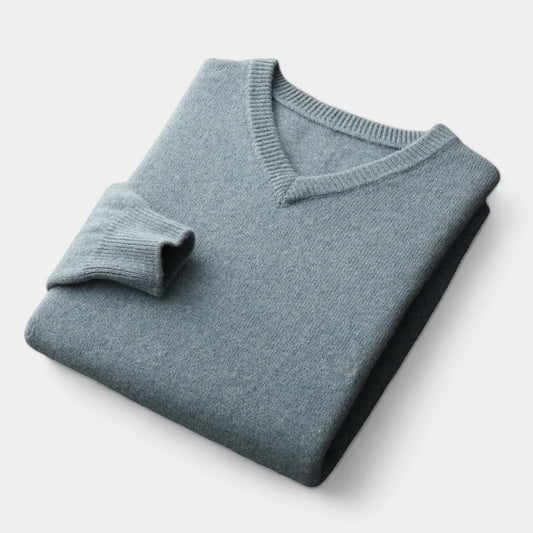William Men’s Merino Wool V-Neck Jumper – Classic Luxury Knitwear for Autumn/Winter Gray