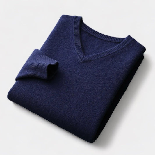 William Men’s Merino Wool V-Neck Jumper – Classic Luxury Knitwear for Autumn/Winter Navy