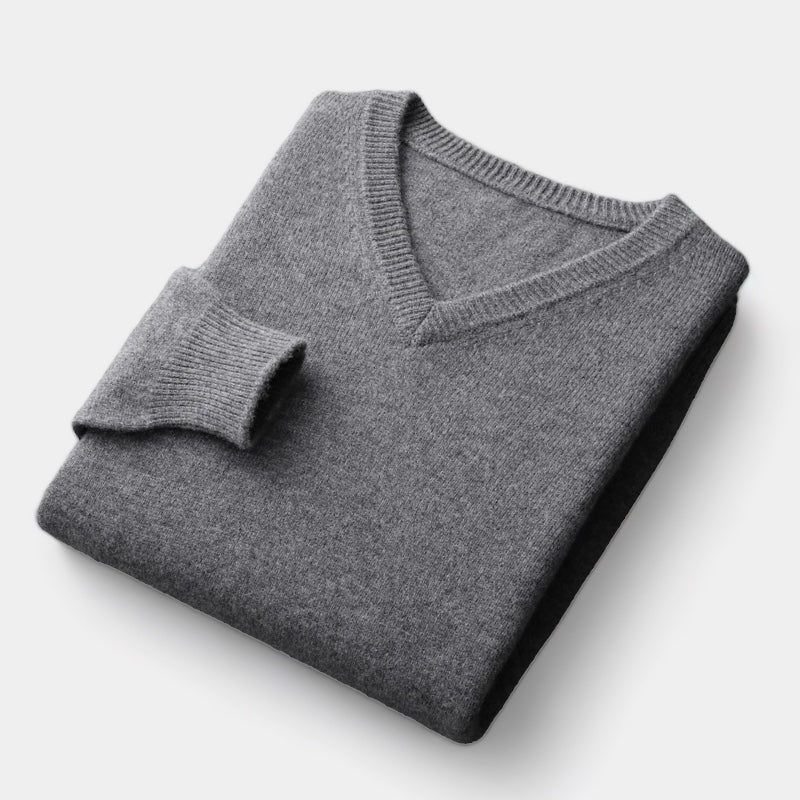 William Men’s Merino Wool V-Neck Jumper – Classic Luxury Knitwear for Autumn/Winter Dark Gray