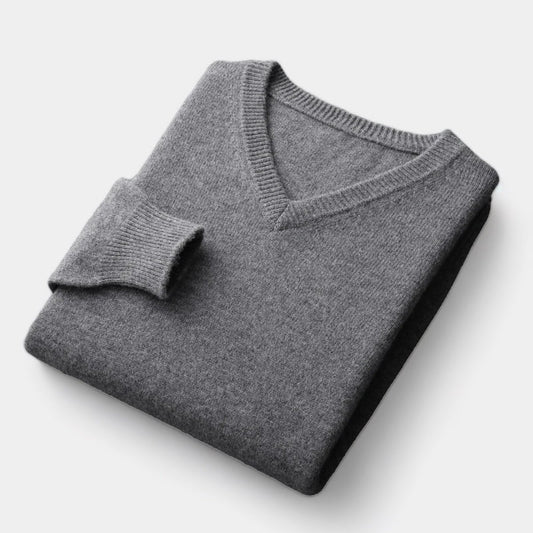 William Men’s Merino Wool V-Neck Jumper – Classic Luxury Knitwear for Autumn/Winter Dark Gray