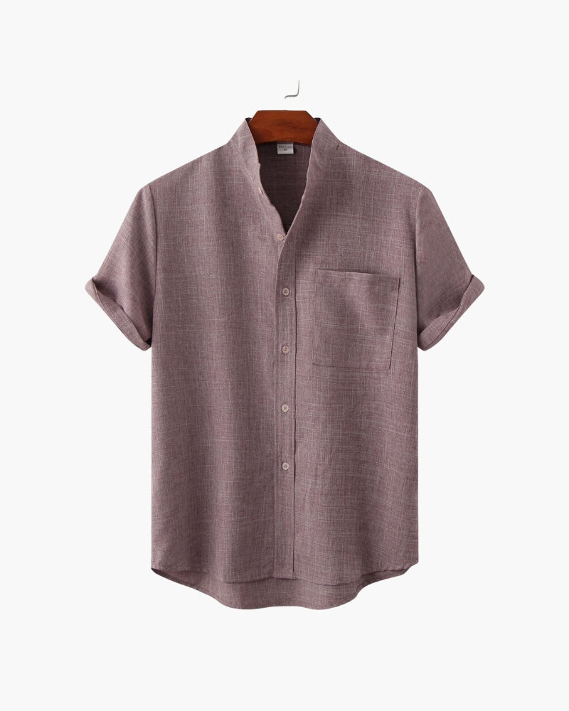 The Moritz Shirt - Purple Short Sleeve Shirt – Men’s Mandarin Collar
