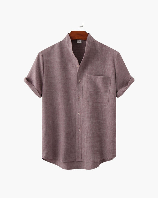 The Moritz Shirt - Purple Short Sleeve Shirt – Men’s Mandarin Collar