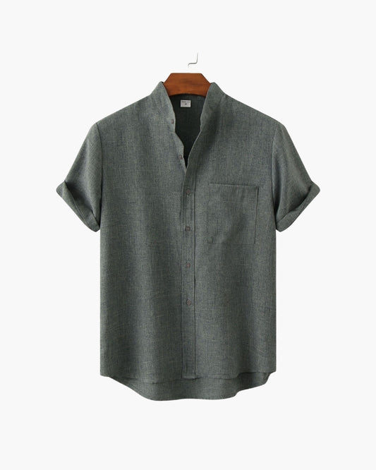 The Moritz Shirt - Grey Short Sleeve Shirt – Men’s Mandarin Collar
