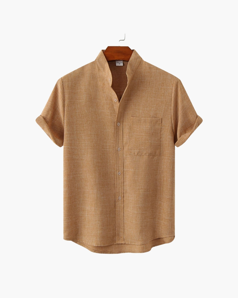 The Moritz Shirt - Yellow Short Sleeve Shirt – Men’s Mandarin Collar