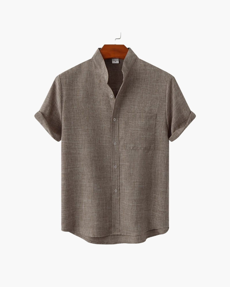 The Moritz Shirt - Brown Short Sleeve Shirt – Men’s Mandarin Collar