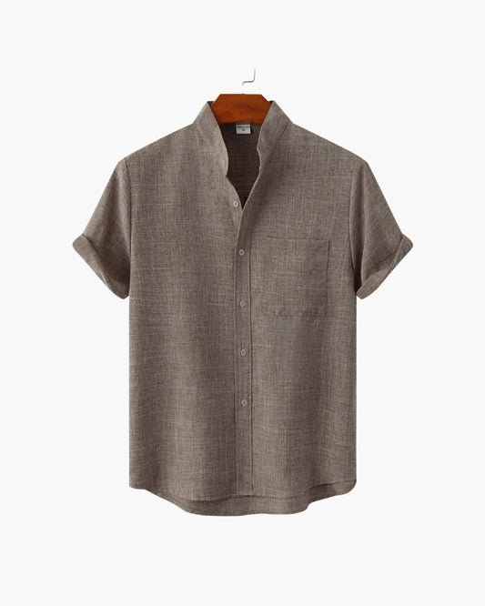 The Moritz Shirt - Brown Short Sleeve Shirt – Men’s Mandarin Collar