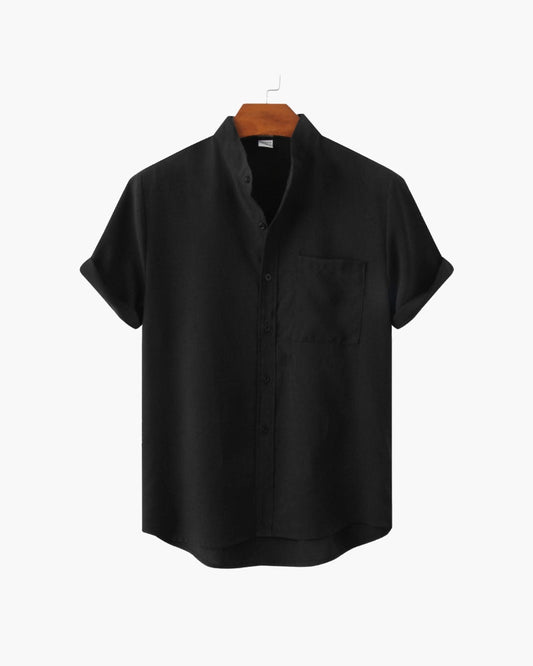 The Moritz Shirt - Black Short Sleeve Shirt – Men’s Mandarin Collar