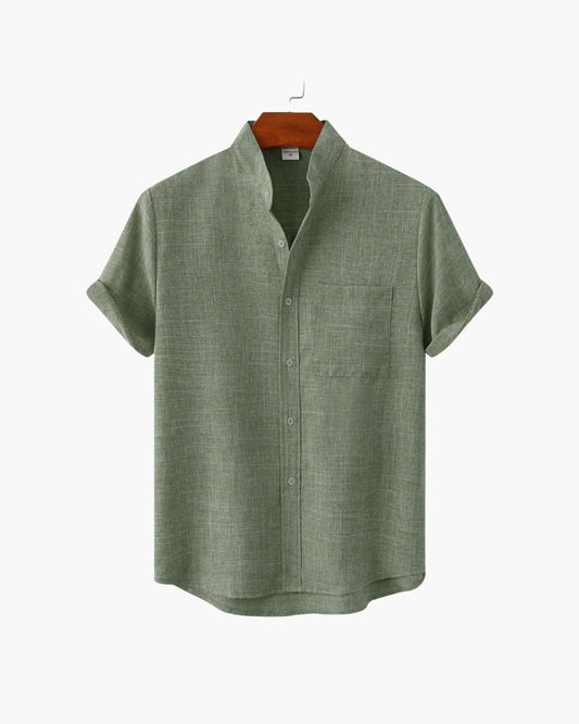 The Moritz Shirt - Green Short Sleeve Shirt – Men’s Mandarin Collar
