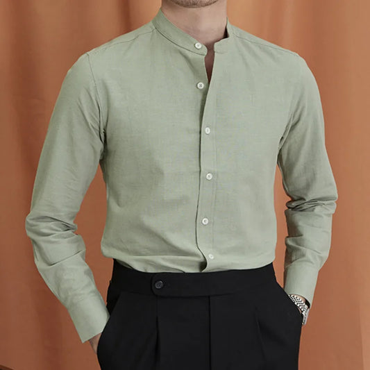 The Capri Shirt – Men’s Mandarin Collar Shirt – Relaxed Smart Minimalism Light Green