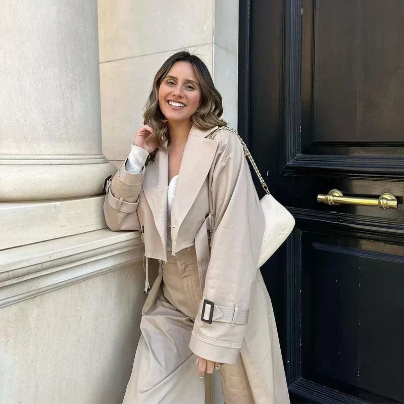 Women's Short Trench Coat | Double Button & Belt Cuffs