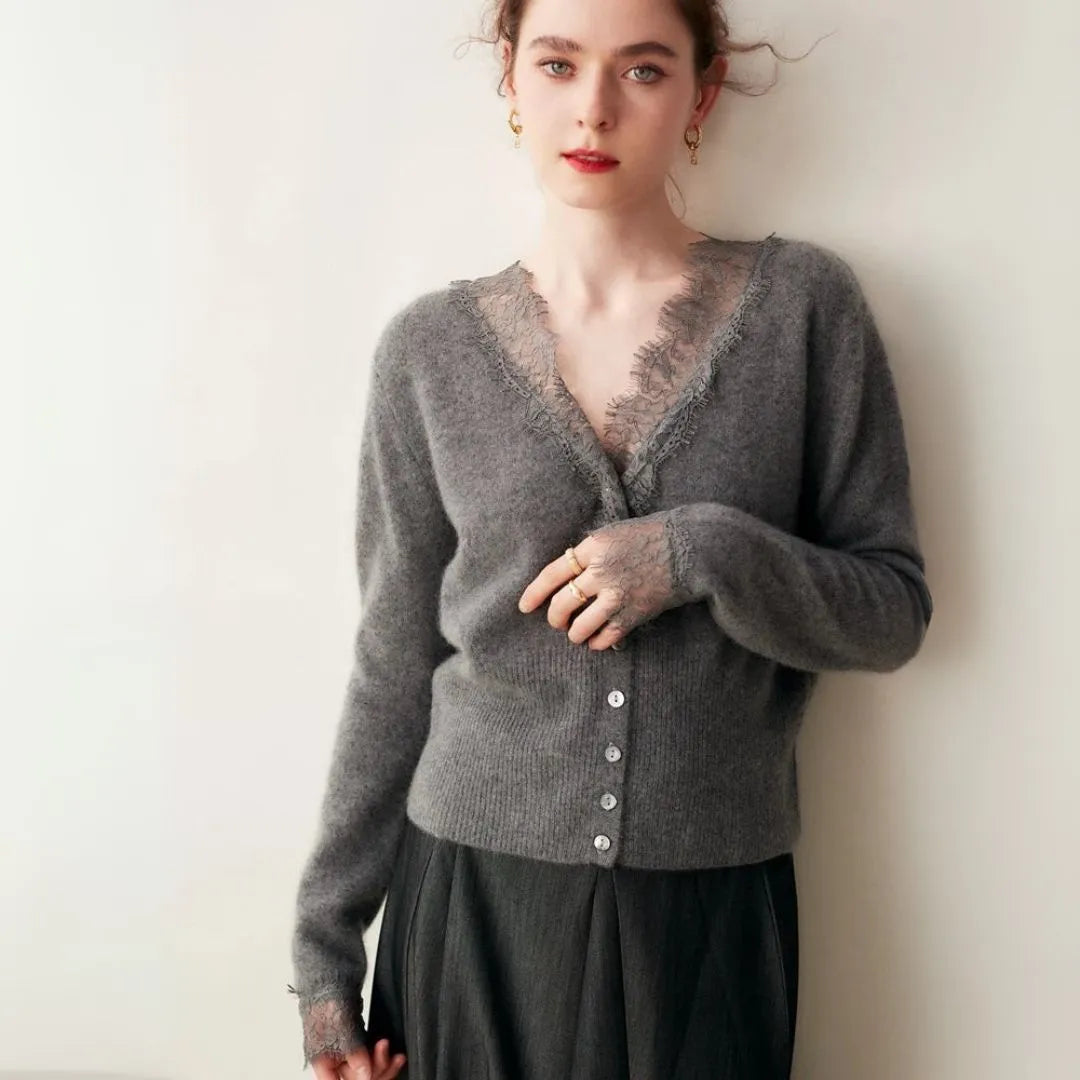 Cashmere cardigan with lace accents