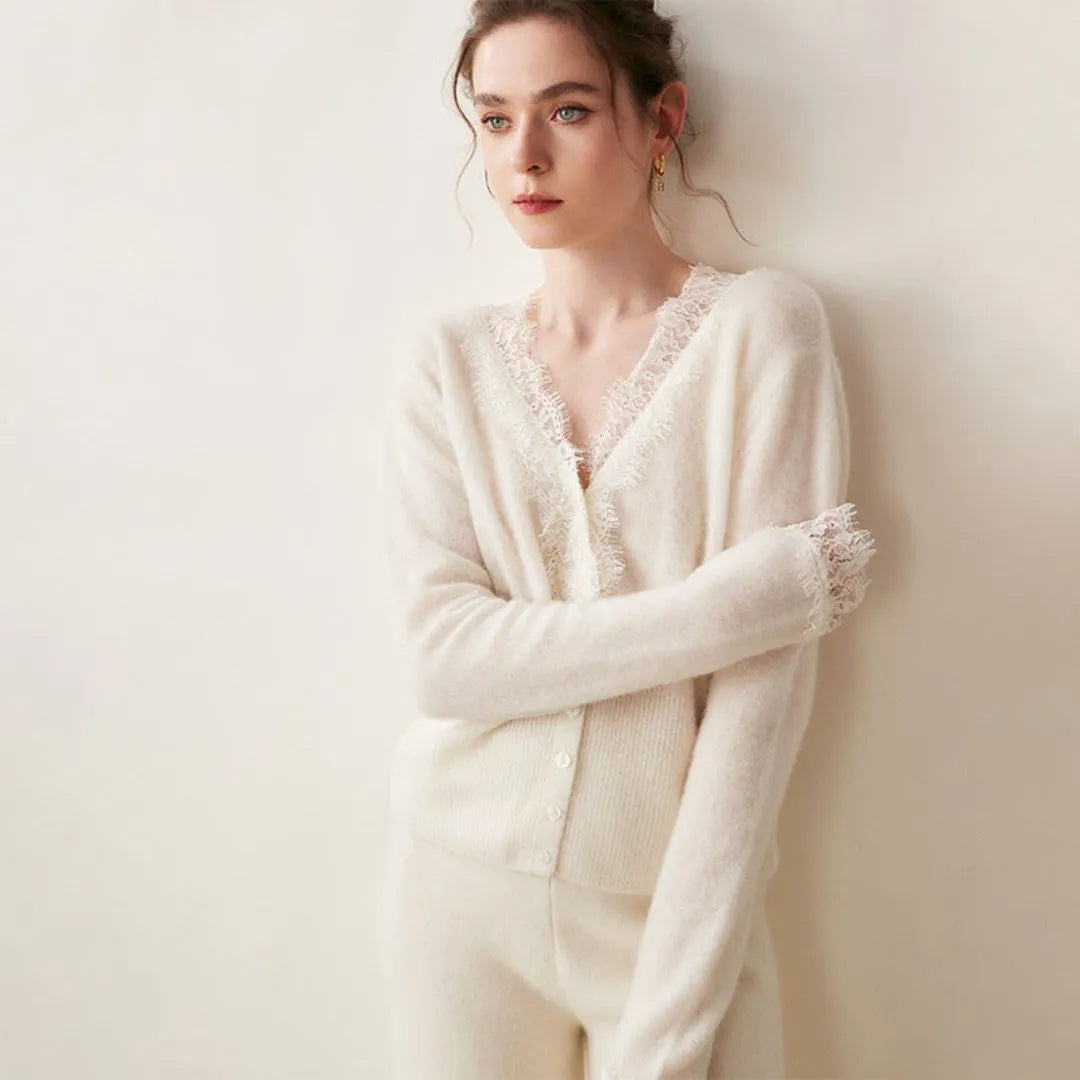 Cashmere cardigan with lace accents