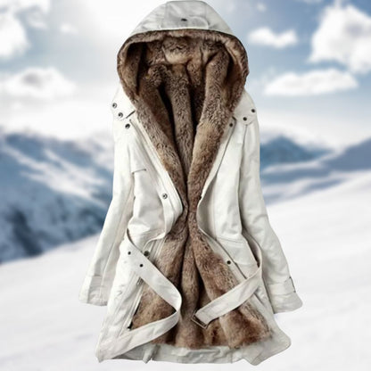 Winter parka with a faux fur lining and a waist belt