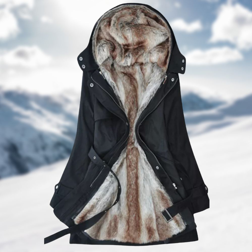 Winter parka with a faux fur lining and a waist belt