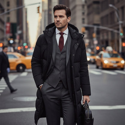 Warm Men's Long Down Hooded Parka Coat