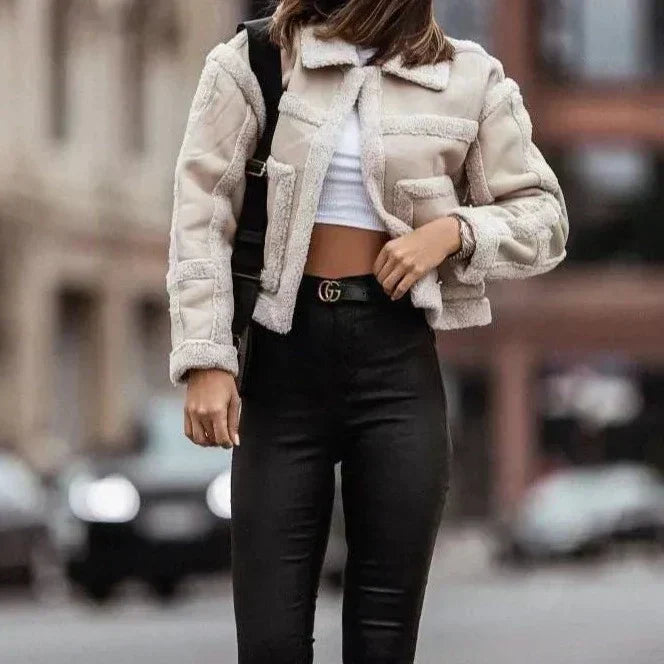 Women's Lambskin Leather Coat by Lena, Featuring Stitching Detail