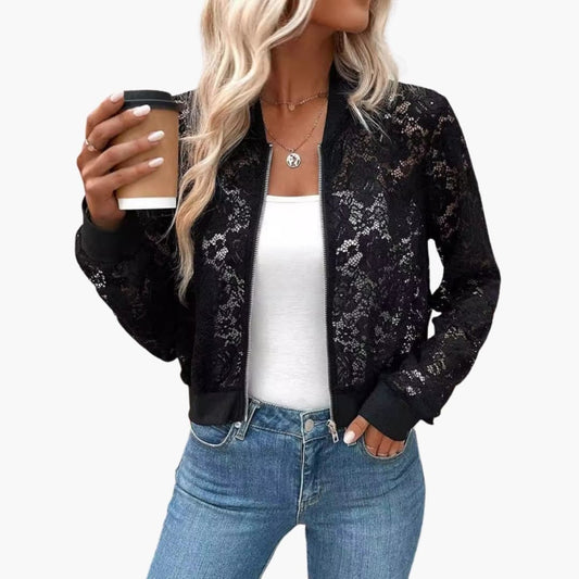 Women's Delicate Lace Bomber Jacket - Olytrend