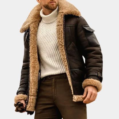 Warm Genuine Leather Aviator Jacket - Olytrend