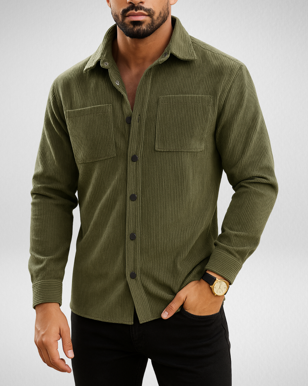 Casual corduroy overshirt for men with chest pockets