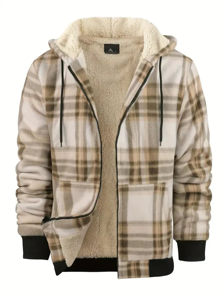Warm hooded men's jacket with checked fleece lining – Ralf