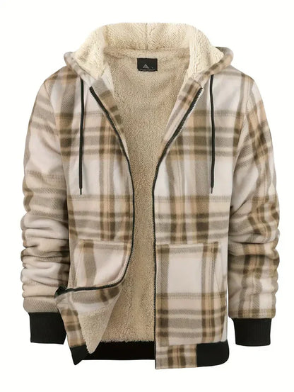 Warm hooded men's jacket with checked fleece lining – Ralf