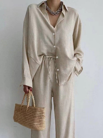 Aimee | Linen blouse set for women with wide pants, summer elegance
