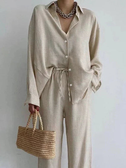 Blouse and Wide-Leg Pants Linen Outfit
