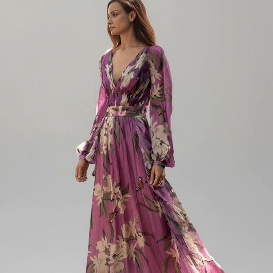 Beautiful Women's Floral Floor Length Dress - Olytrend