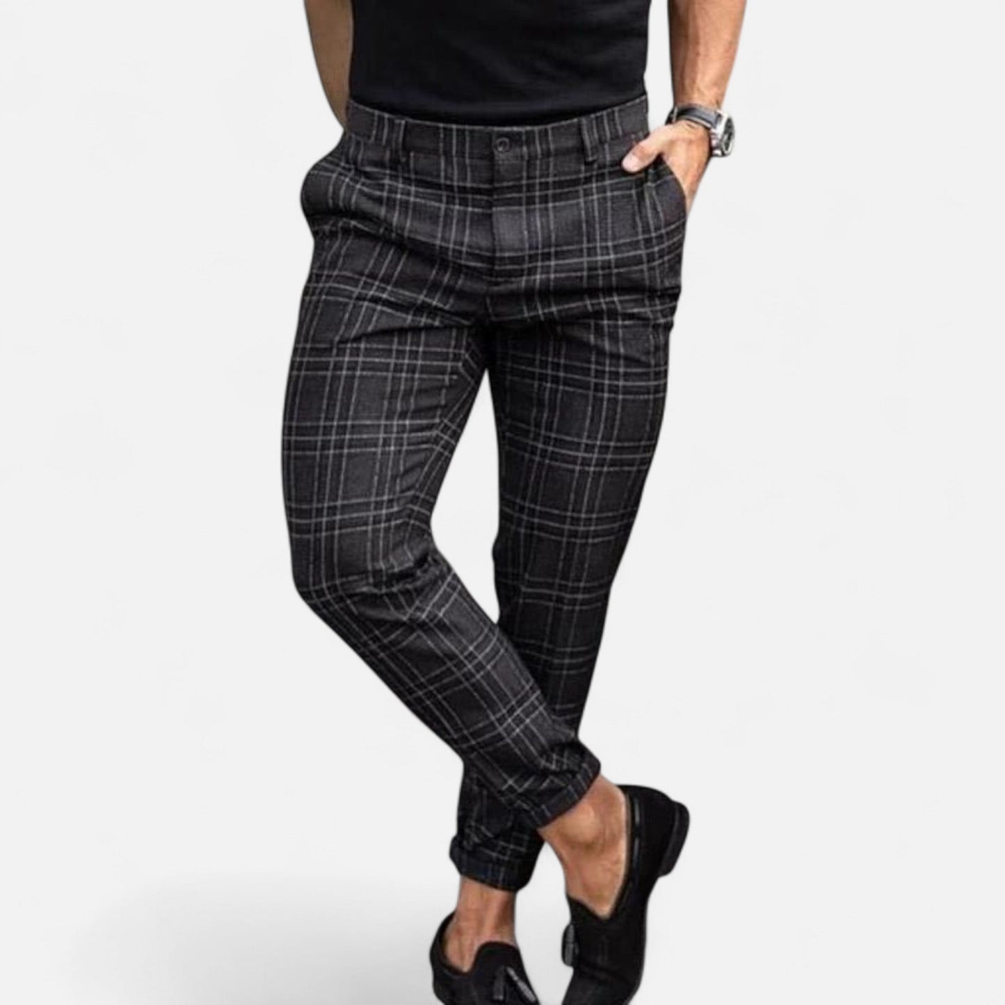 Ancient World | Men's Checked Chino Pants Premium Elegance