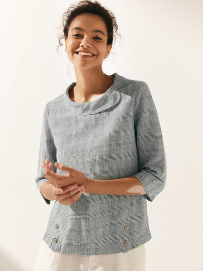 Airy Linen Summer Blouse with Soft Collar