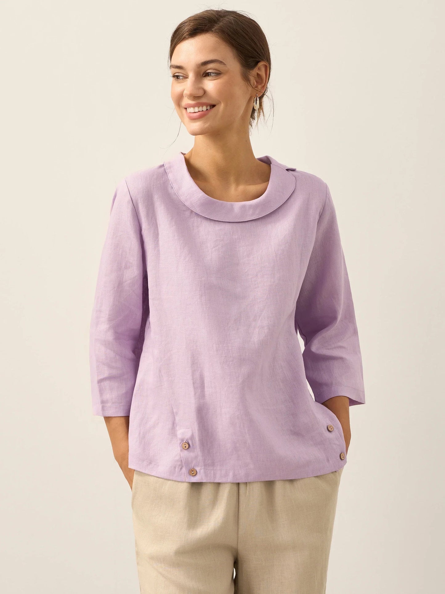Airy Linen Summer Blouse with Soft Collar