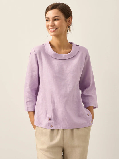Airy Linen Summer Blouse with Soft Collar
