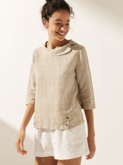 Airy Linen Summer Blouse with Soft Collar