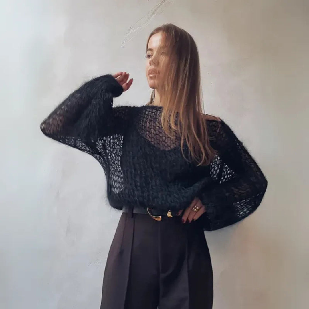 Airy mesh pullover with lantern sleeves made of mohair blend