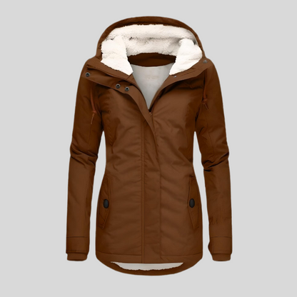 Women's Waterproof Rain Jacket with Hood and Extended Back Hem