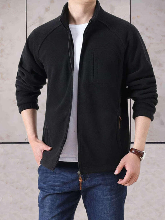 Zip-up fleece jackets in a two-tone design, featuring a stand-up collar