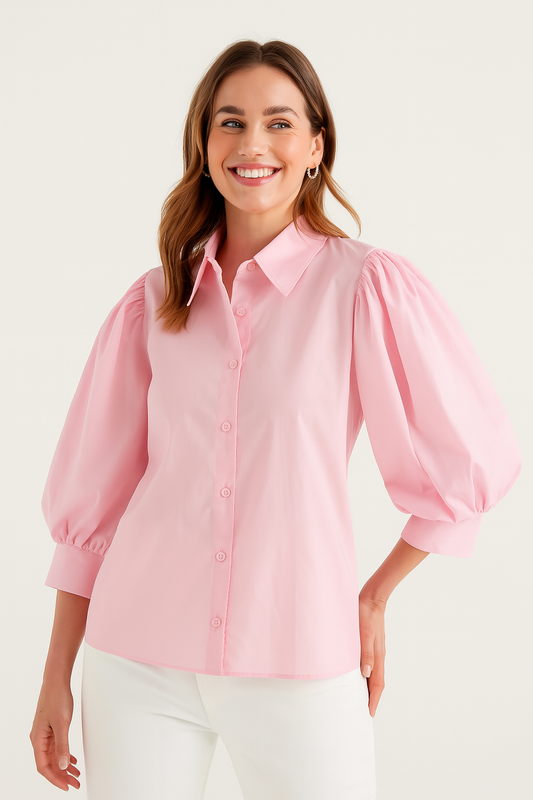 Blouse with puff sleeves made of cotton