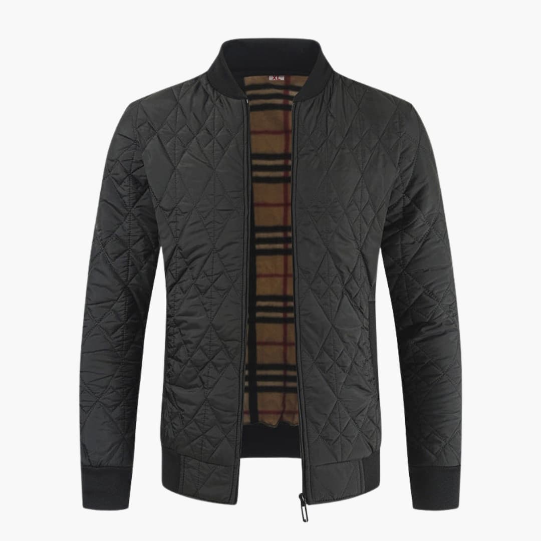 Warm Padded Mens Bomber Jacket with Plaid Lining