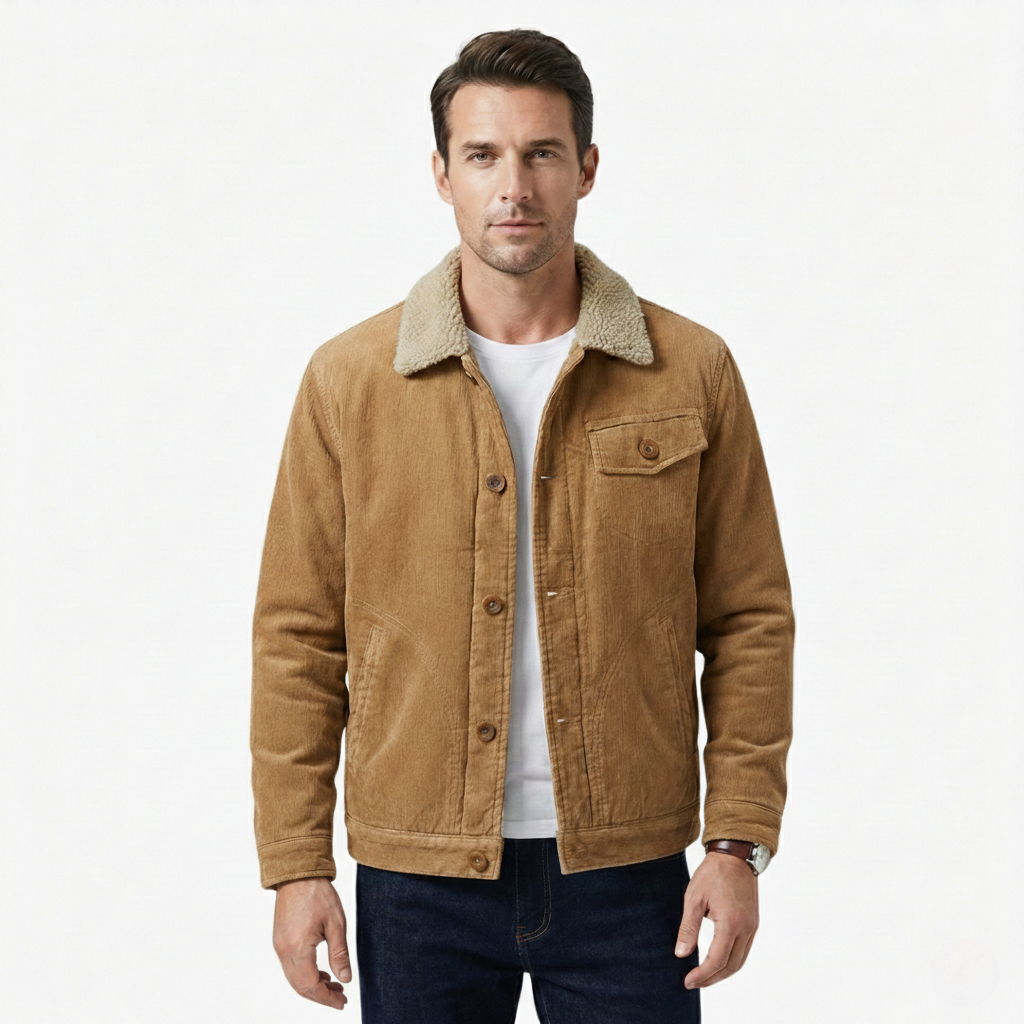 Warm Sherpa Lined Men's Button Jacket