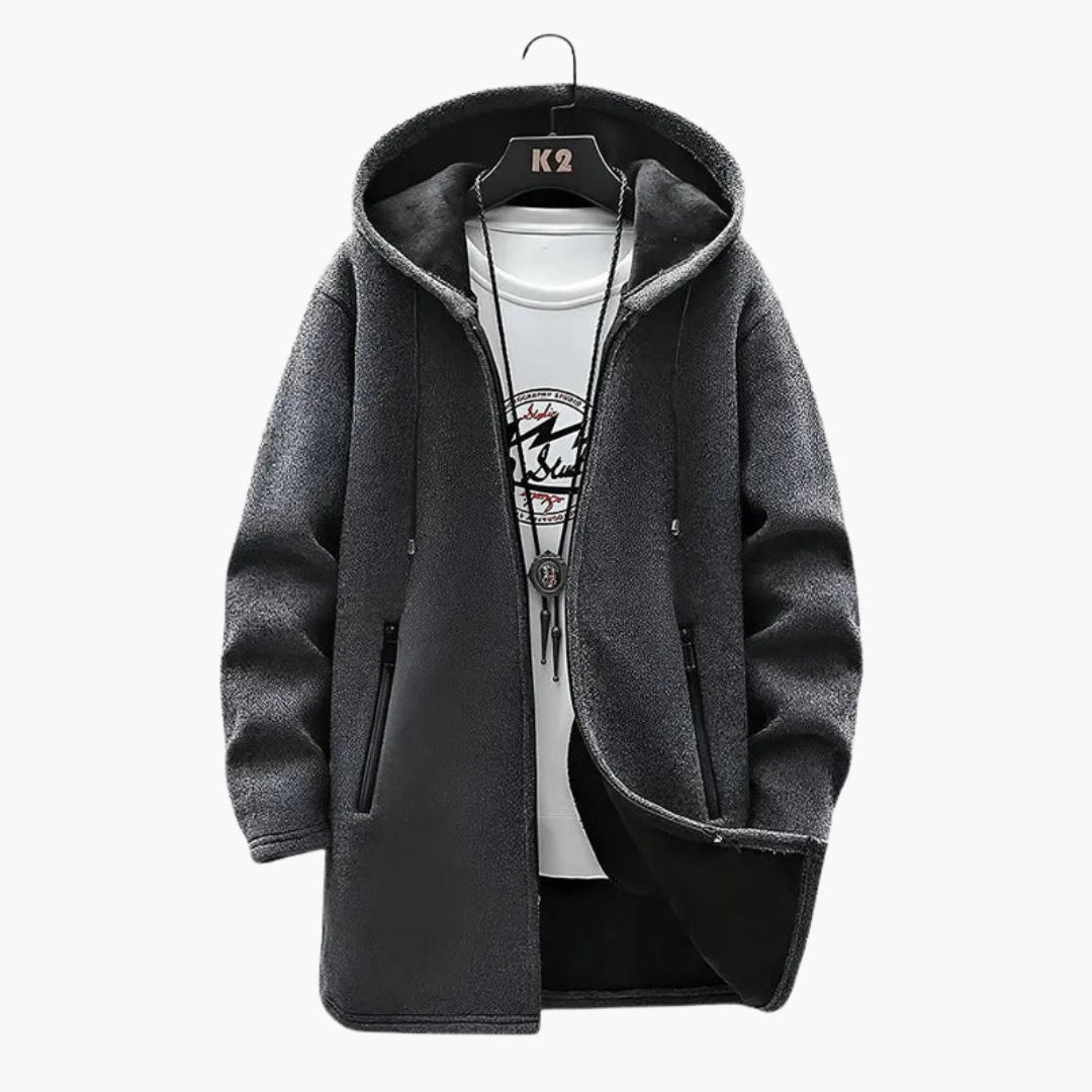 Warm Hooded Coat with Fleece Lining and Zip Pockets