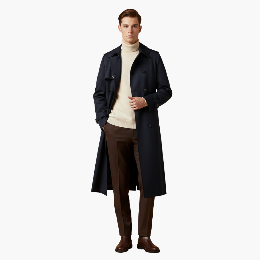 Waterproof Long Belted Mens Trench Coat