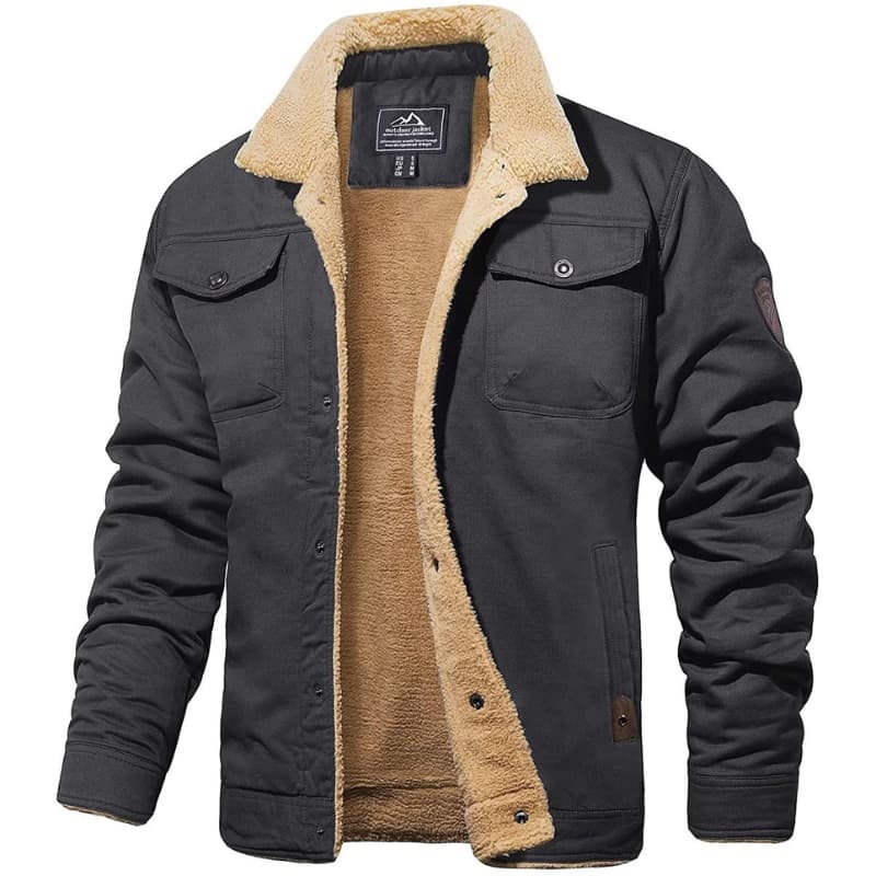 Warm Mens Fleece Lined Button Jacket