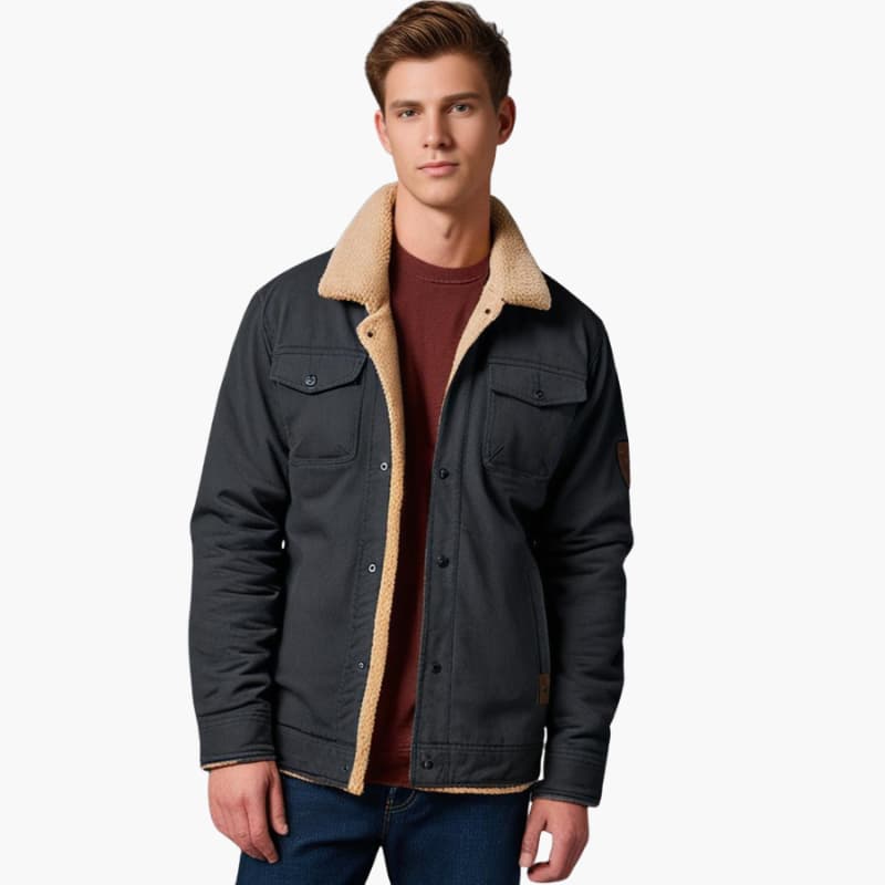 Warm Mens Fleece Lined Button Jacket